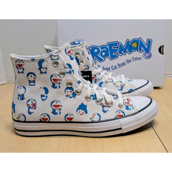Converse Chuck Taylor All Star Doraemon Cat Robot Unisex High Top Shoes W10 NIB - Picture 2 of 15